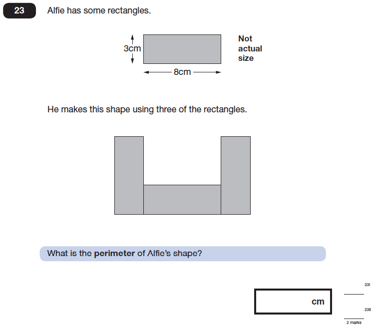 Question 23 Maths KS2 SATs Papers 2013 - Year 6 Sample Paper 1, Geometry, Area & Perimeter, Rectangle, Compound Shapes