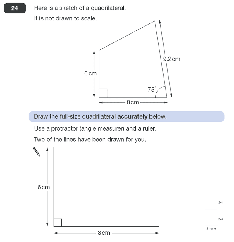 Question 24 Maths KS2 SATs Papers 2011 - Year 6 Past Paper 1, Geometry, Angles, Diagram drawing, Measurement, Ruler Measurement