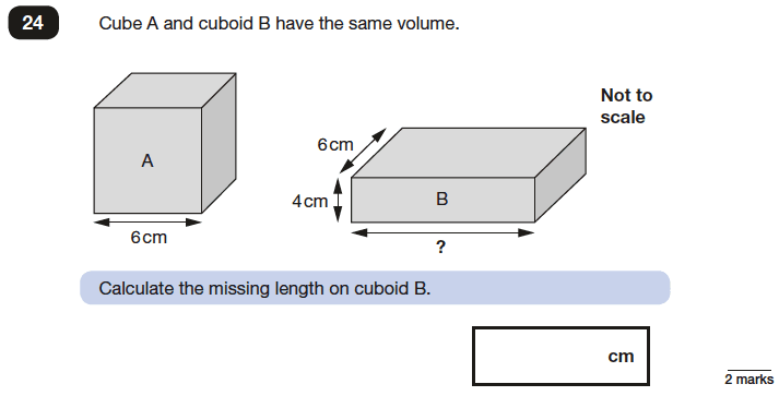 Question 24 Maths KS2 SATs Papers 2017 - Year 6 Exam Paper 3 Reasoning, Geometry, Cubes and Cuboids, Volume