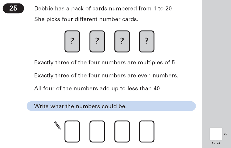 Question 25 Maths KS2 SATs Papers 2003 - Year 6 Exam Paper 1, Numbers, Addition, Multiples, Even and odd Numbers