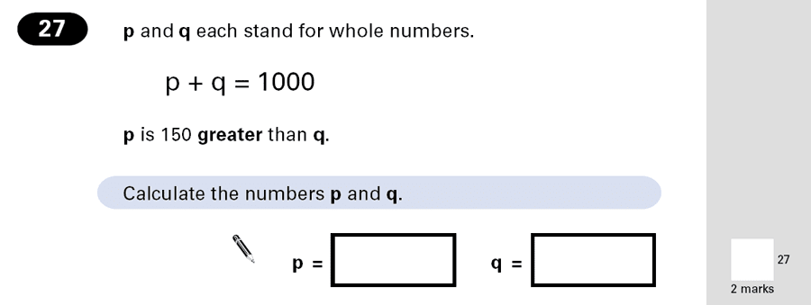 Question 27 Maths KS2 SATs Papers 2001 - Year 6 Sample Paper 2, Algebra, Algebra Dependent Problems, Linear Equations