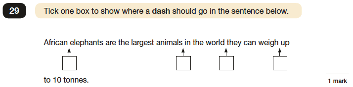 Question 29 SPaG KS2 SATs Papers 2016 - Year 6 English Test Paper 1, Punctuation