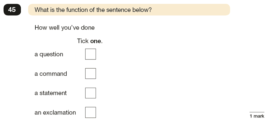 Question 45 SPaG KS2 SATs Papers 2016 - Year 6 English Practice Paper 1, Functions of sentences