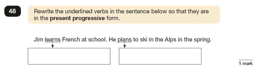 Question 48 SPaG KS2 SATs Papers 2017 - Year 6 English Exam Paper 1, Verb forms, tenses and consistency