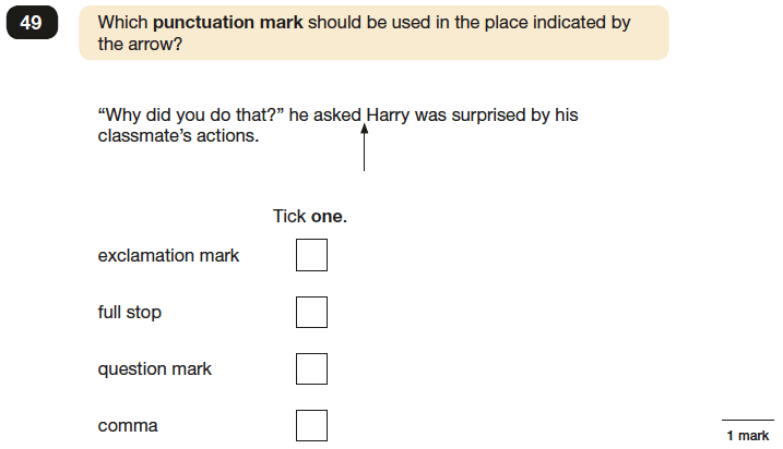 Question 49 SPaG KS2 SATs Papers 2016 - Year 6 English Test Paper 1, Punctuation