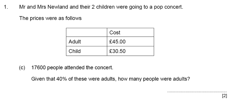 Aldenham School - 11+ Maths Sample Paper 2019 Question 02, Numbers, Percentages, Word Problems, Algebra, Money