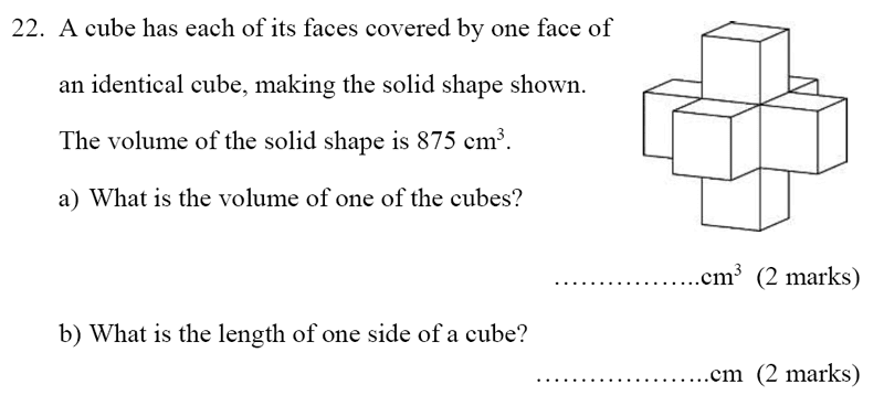 Bancroft’s School - Sample 11+ Maths Paper 2020 Question 29, Geometry, 3D Shapes, Volume, Cubes and Cuboids