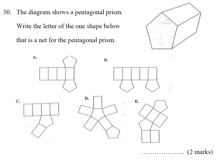 Bancroft’s School - Sample 11+ Maths Paper 2020 Question 37, Geometry, Nets of Solids