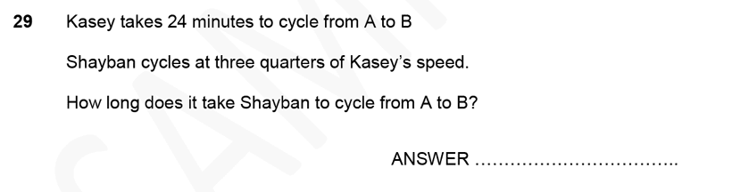 Forest School - 11 Plus Maths Sample Paper 1 - 2020 Question 30, Numbers, Word Problems, Speed Distance Time