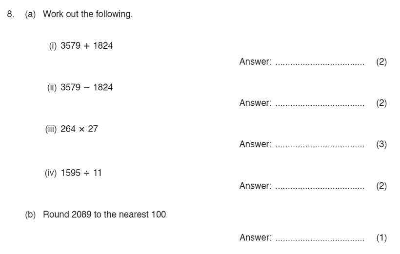 ISEB 11 Plus Maths Specimen Paper 2016 Question 09, Numbers, Addition, Subtraction, Multiplication, Division, Rounding