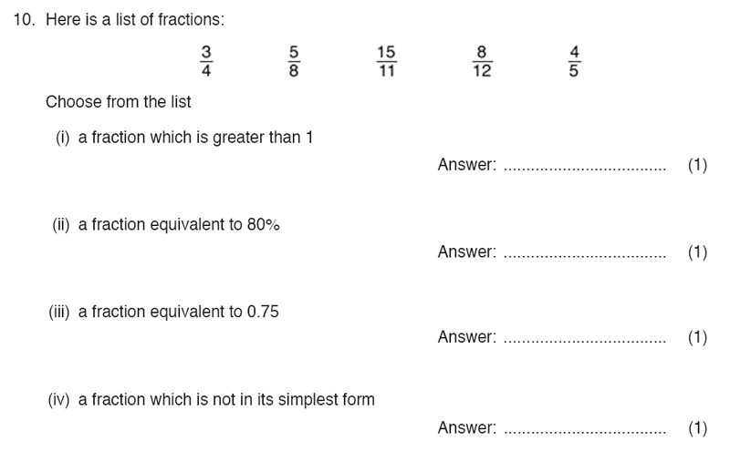ISEB 11 Plus Maths Specimen Paper 2016 Question 11, Numbers, Order and Compare Numbers, Decimals, Fractions, Percentages