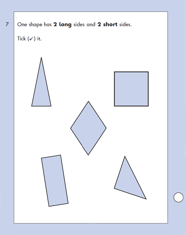 Question 07 Maths KS1 SATs Papers 2003 - Year 2 Past Paper 1, Geometry, 2D shapes, Properties of shapes