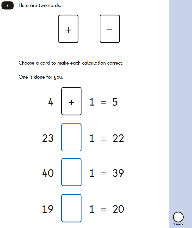 Question 07 Maths KS1 SATs Papers 2019 - Year 2 Practice Paper 2 Reasoning, Calculations, Addition, Subtraction