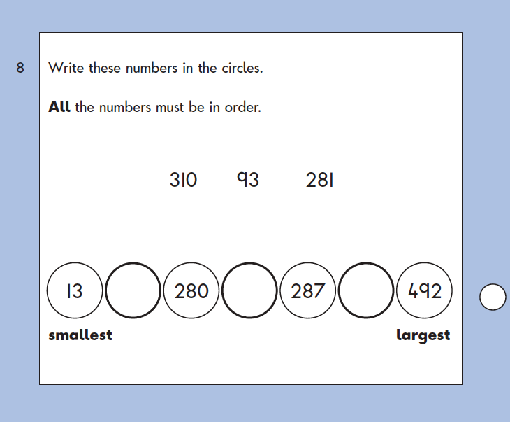 Question 08 Maths KS1 SATs Papers 2004 - Year 2 Exam Paper 2, Numbers, Place value, Read and Write numbers, Counting forward, Order and Compare