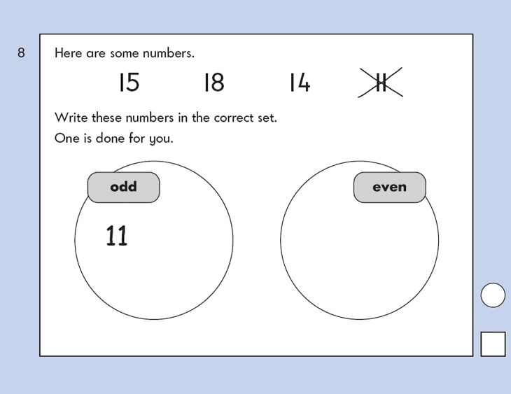 Question 08 Maths KS1 SATs Papers 2009 - Year 2 Sample Paper 1, Numbers, Even and Odd