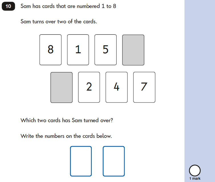 Question 10 Maths KS1 SATs Papers 2019 - Year 2 Practice Paper 2 Reasoning, Numbers, Counting forward, Logical problems, Word problems