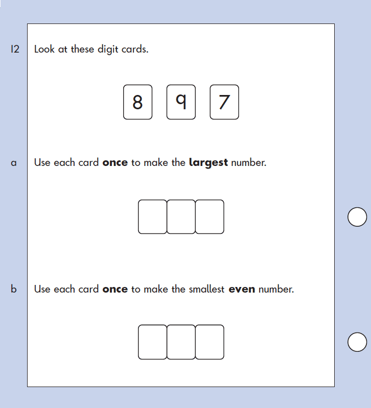 Question 12 Maths KS1 SATs Papers 2003 - Year 2 Test Paper 2, Numbers, Place value, Order and Compare, Read and Write numbers, Even and Odd