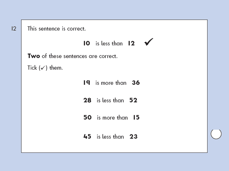 Question 12 Maths KS1 SATs Papers 2007 - Year 2 Test Paper 1, Numbers, Order and Compare