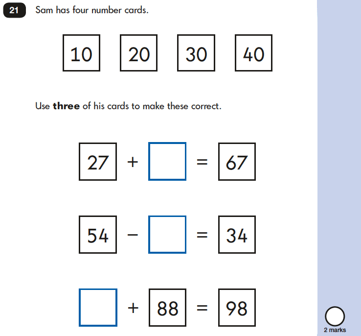 Question 21 Maths KS1 SATs Papers 2019 - Year 2 Practice Paper 2 Reasoning, Calculations, Addition, Subtraction