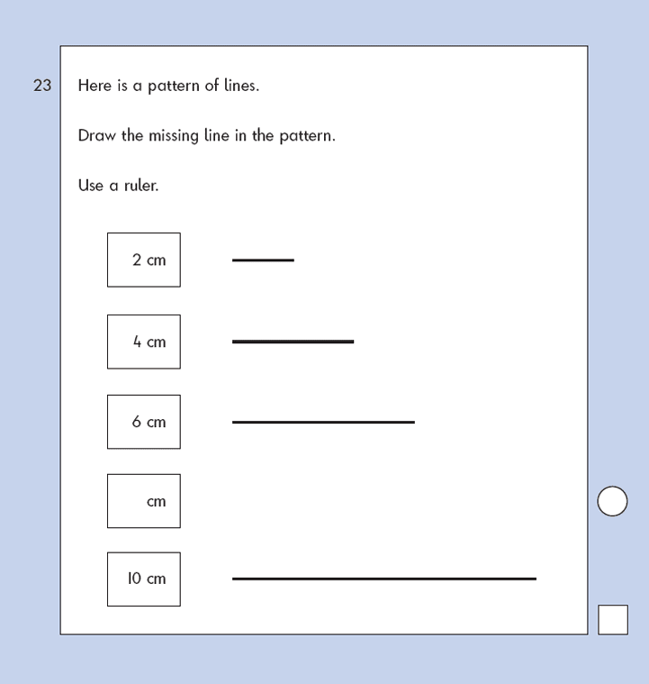 Question 23 Maths KS1 SATs Papers 2007 - Year 2 Past Paper 1, Measurement, Ruler Measurement, Numbers, Counting forward