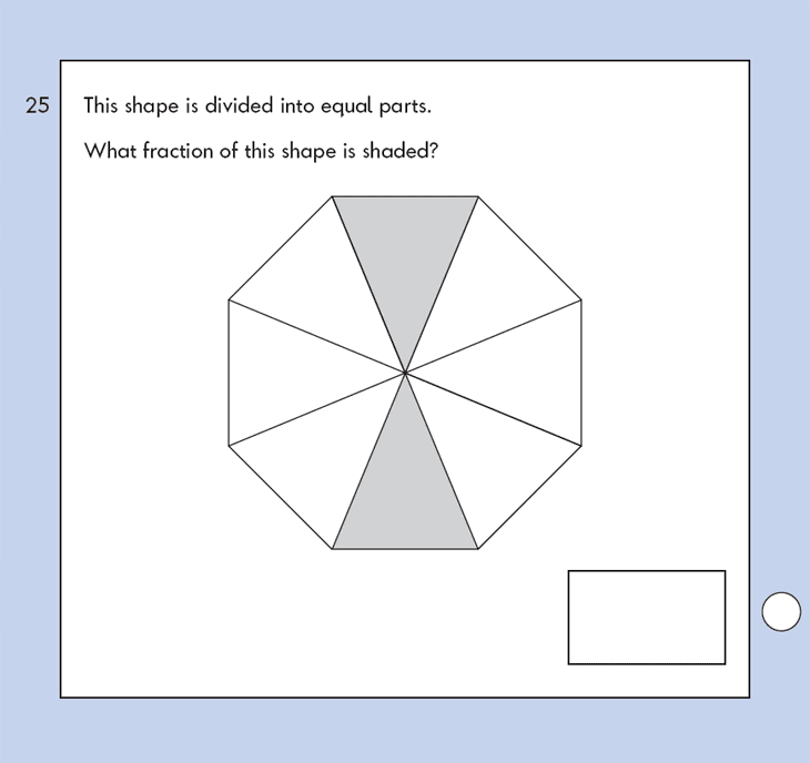 Question 25 Maths KS1 SATs Papers 2009 - Year 2 Practice Paper 2, Geometry, 2D shapes, Fractions