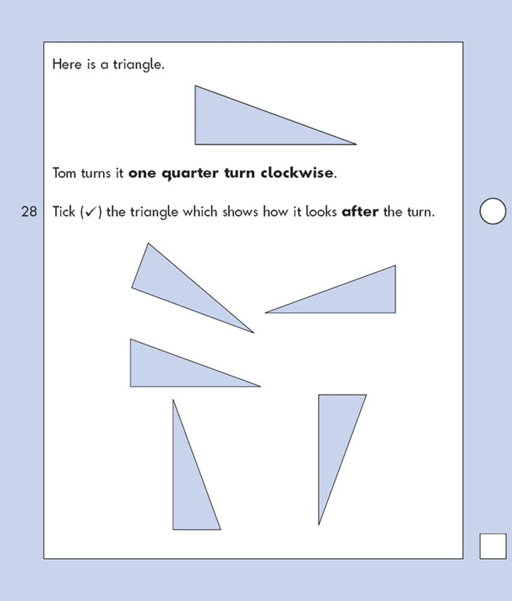 Question 28 Maths KS1 SATs Papers 2002 - Year 2 Sample Paper 1, Geometry, 2D shapes, Rotation