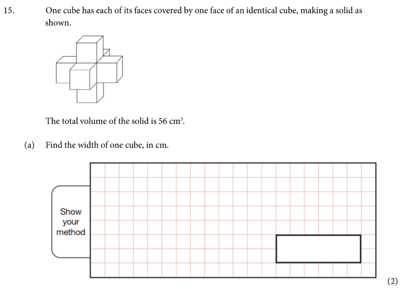 St Albans School - 11 Plus Maths Entrance Exam Paper 2019 Question 15, Geometry, Volume, Area & Perimeter, Cubes and Cuboids