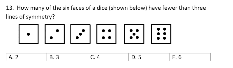 Streatham and Clapham High School - 11+ Maths Entrance Exam Section A and B 2019 Question 41, Geometry, Line symmetry