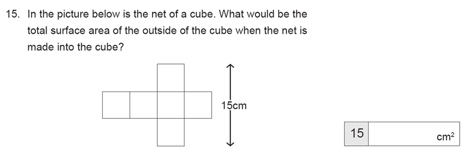 The Manchester Grammar School 11 Plus Papers Arithmetic A - 2019 Question 15, Geometry, Nets of Solids, Area & Perimeter, Cubes and Cuboids, 3D Shapes