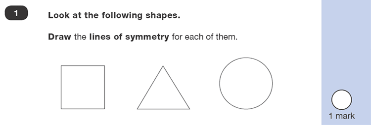 Question 01 Maths KS1 SATs Test Paper 2 - Reasoning Part B, Geometry, Lines of symmetry, 2D shapes