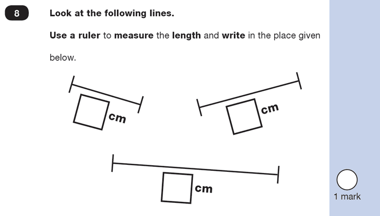 Question 08 Maths KS1 SATs Past Paper 5 - Reasoning Part B, Measurement, Ruler Measurement