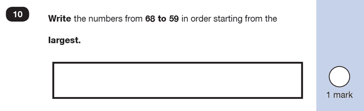 Question 10 Maths KS1 SATs Practice Paper 4 - Reasoning Part B, Numbers, Read and Write numbers, Order and Compare