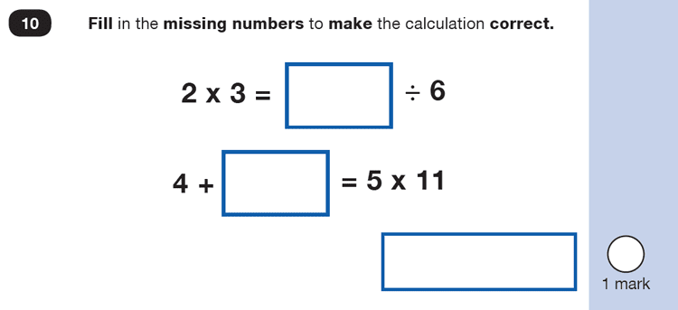 Question 10 Maths KS1 SATs Practice Paper 5 - Reasoning Part B, Calculations, Addition, Missing digits, Multiplication