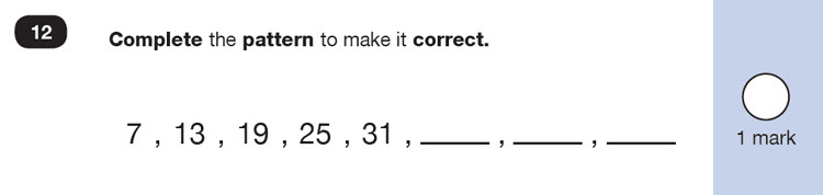 Question 12 Maths KS1 SATs Exam Paper 6 - Reasoning Part B, Calculations, Addition, Numbers, Counting forward