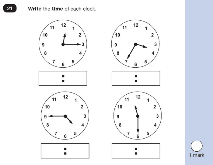 Question 21 Maths KS1 SATs Test Paper 1 - Reasoning Part B, Measurement, Time