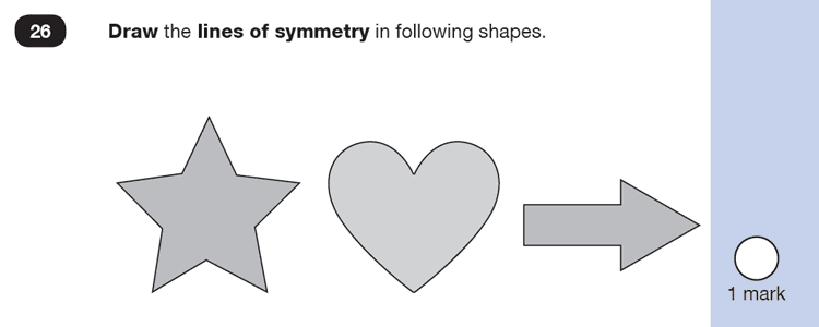 Question 26 Maths KS1 SATs Test Paper 3 - Reasoning Part B, Geometry, Lines of symmetry