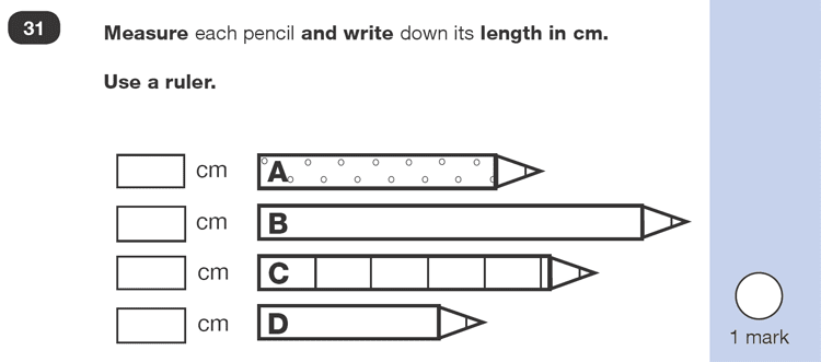 Question 31 Maths KS1 SATs Practice Paper 2 - Reasoning Part B, Measurement, Ruler Measurement