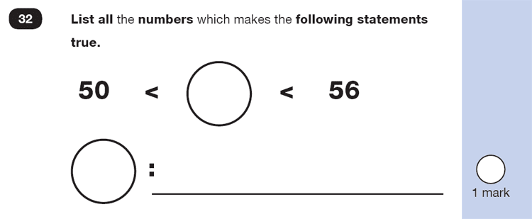 Question 32 Maths KS1 SATs Exam Paper 1 - Reasoning Part B, Numbers, Order and Compare