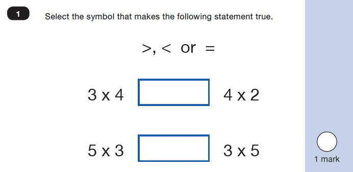 Maths KS1 SATs SET 7 - Paper 2 Reasoning Question 01, Numbers, Order and Compare, Calculations, Multiplication