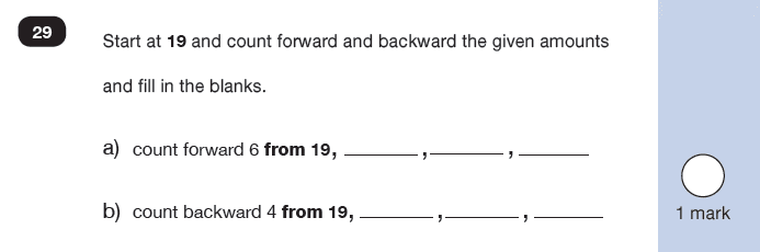 Maths KS1 SATs SET 7 - Paper 2 Reasoning Question 29, Numbers, Counting backwards, Counting forward