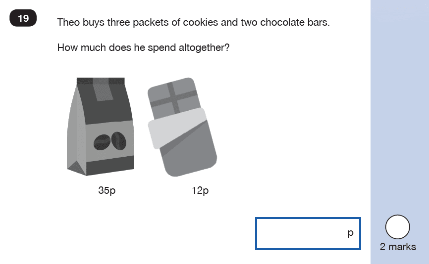 Maths KS1 SATs SET 8 - Paper 2 Reasoning Question 19, Calculations, Addition, Multiplication, Word problems, Measurement, Money