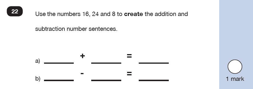 Maths KS1 SATs SET 8 - Paper 2 Reasoning Question 22, Calculations, Subtraction, Addition, Logical problems