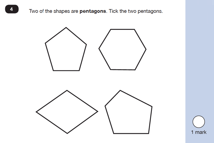 Maths KS1 SATs SET 9 - Paper 2 Reasoning Question 04, Geometry, 2D shapes