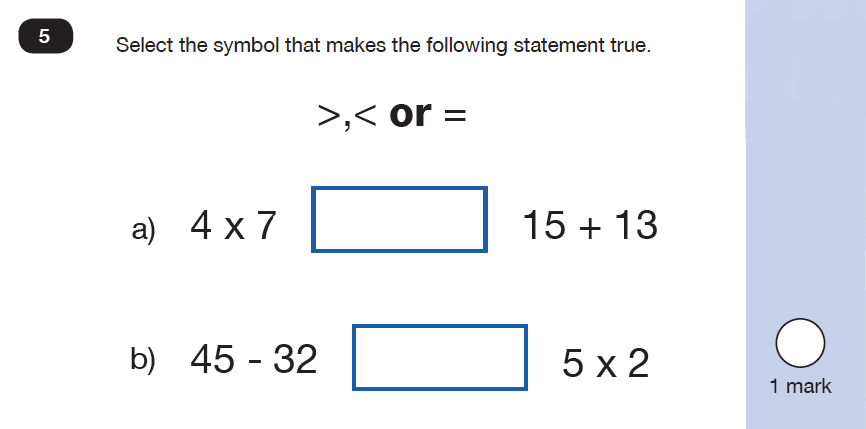 Maths KS1 SATs SET 9 - Paper 2 Reasoning Question 05, Calculations, Addition, Multiplication, Subtraction, Numbers, Order and Compare
