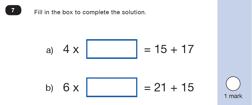 Maths KS1 SATs SET 9 - Paper 2 Reasoning Question 07, Calculations, Addition, Multiplication, Missing digits