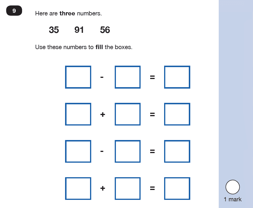 Maths KS1 SATs SET 9 - Paper 2 Reasoning Question 09, Calculations, Addition, Subtraction, Logical problems