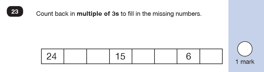 Maths KS1 SATs SET 9 - Paper 2 Reasoning Question 23, Numbers, Counting backwards