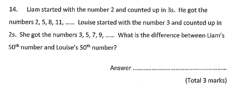 Chigwell School - 11 Plus Maths Specimen Paper 2020 entry Question 14