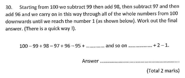 Chigwell School - 11 Plus Maths Specimen Paper 2020 entry Question 30