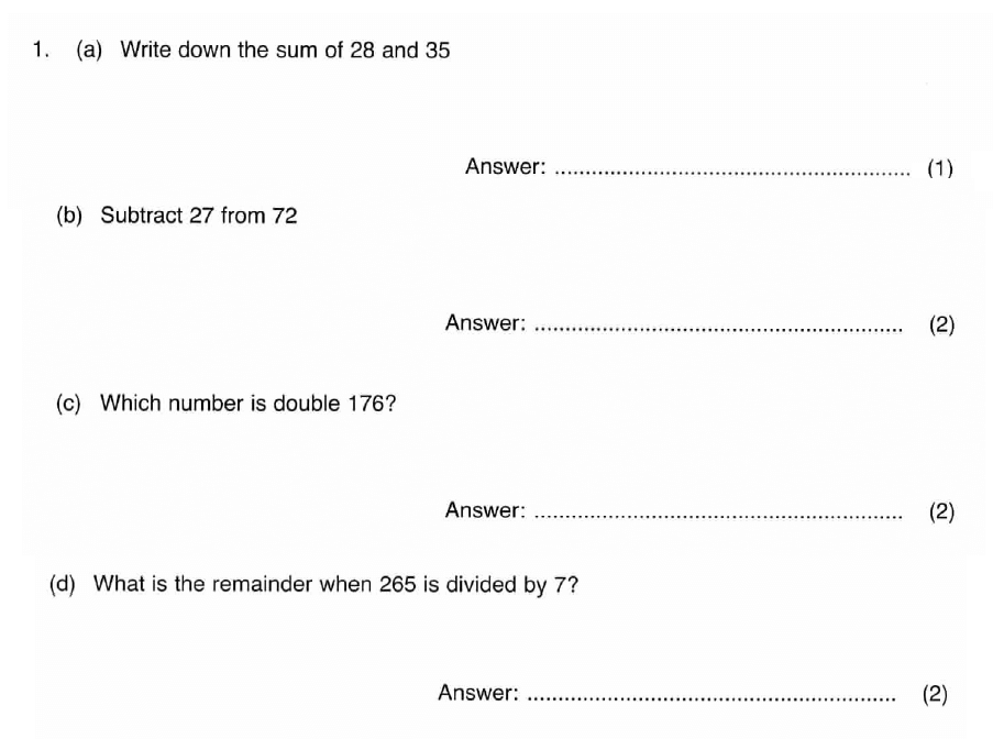 ISEB 11 Plus (11+) Maths Practice Paper 2009 Answers